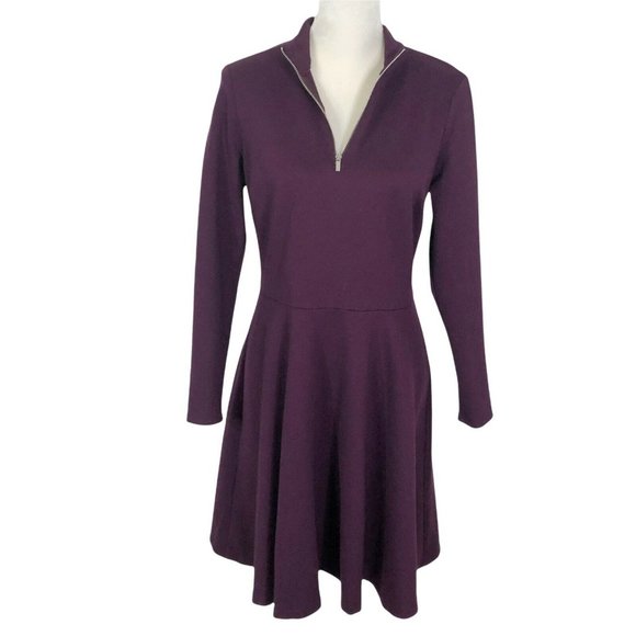 T Tahari Womens 12 Large Mock Neck Long Sleeves Fit & Flare Dress Purple Ponte - Picture 5 of 12